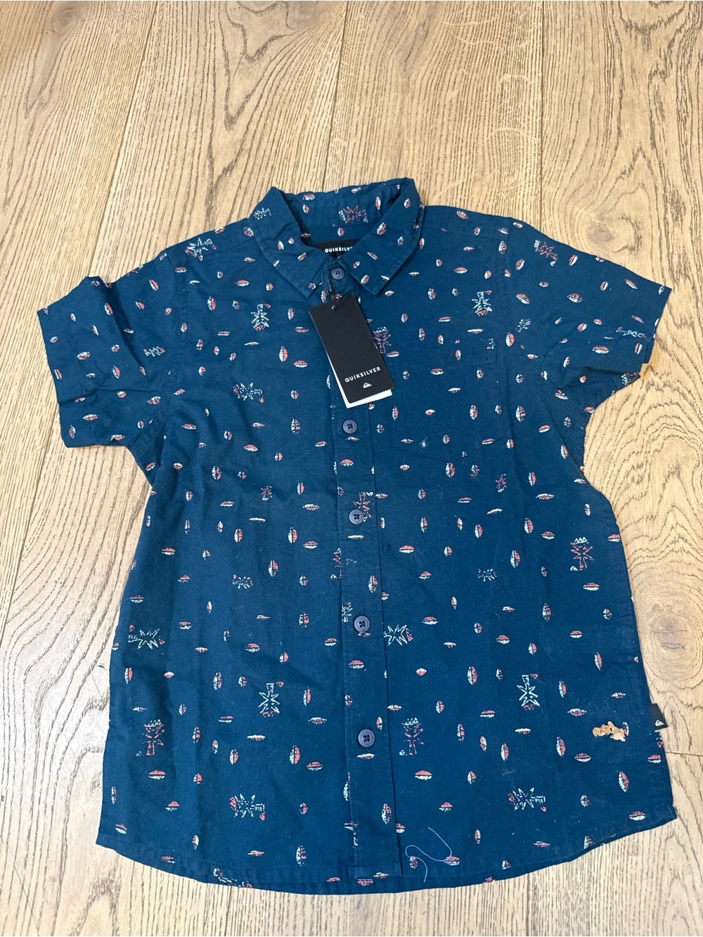 Quiksilver NWT Boys Size 7 -Teal Blue Short-Sleeve Printed Button-Down Shirt